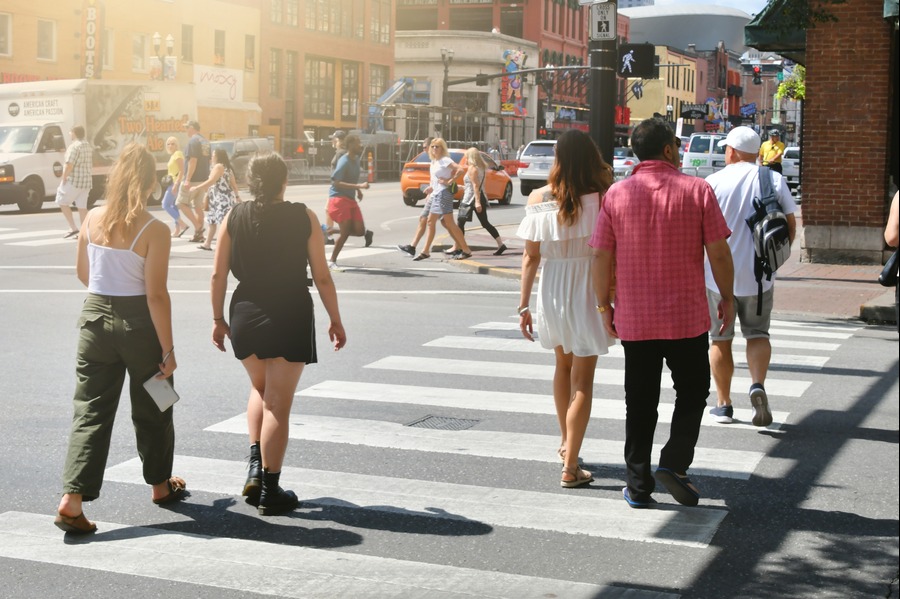 Pedestrians Crossing at a Crosswalk