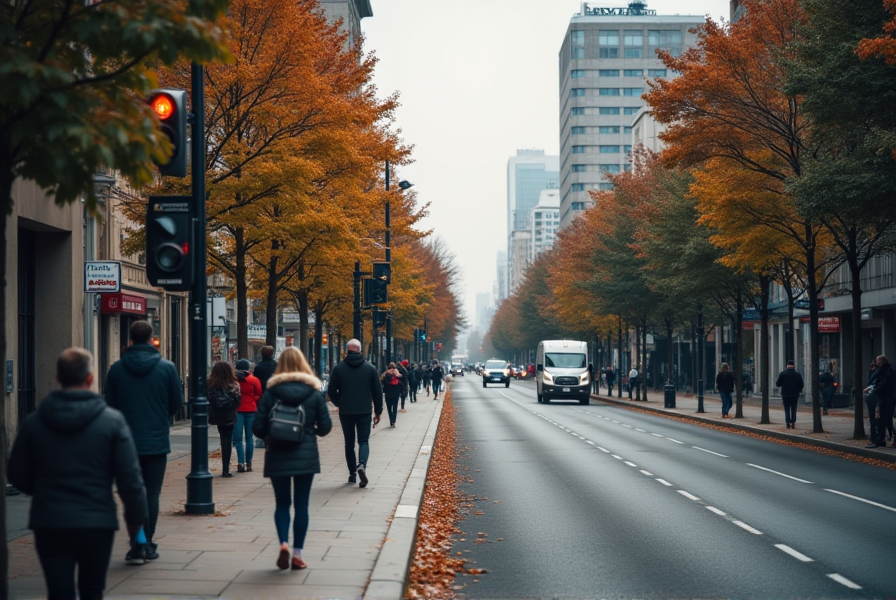 Pedestrians Walking on Sidewalk